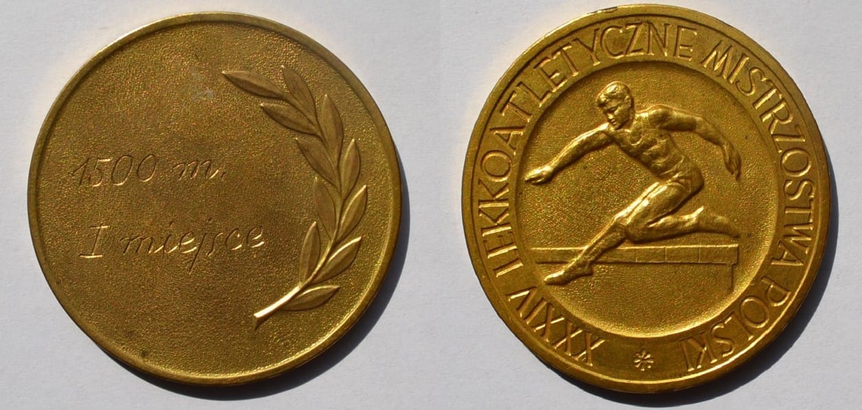 Medal Zbigniewa Orywała: I miejsce/ XXXIV Lekkoatletyczne Mistrzostwa Polski 1958 (sygn. MRW-RN/303).